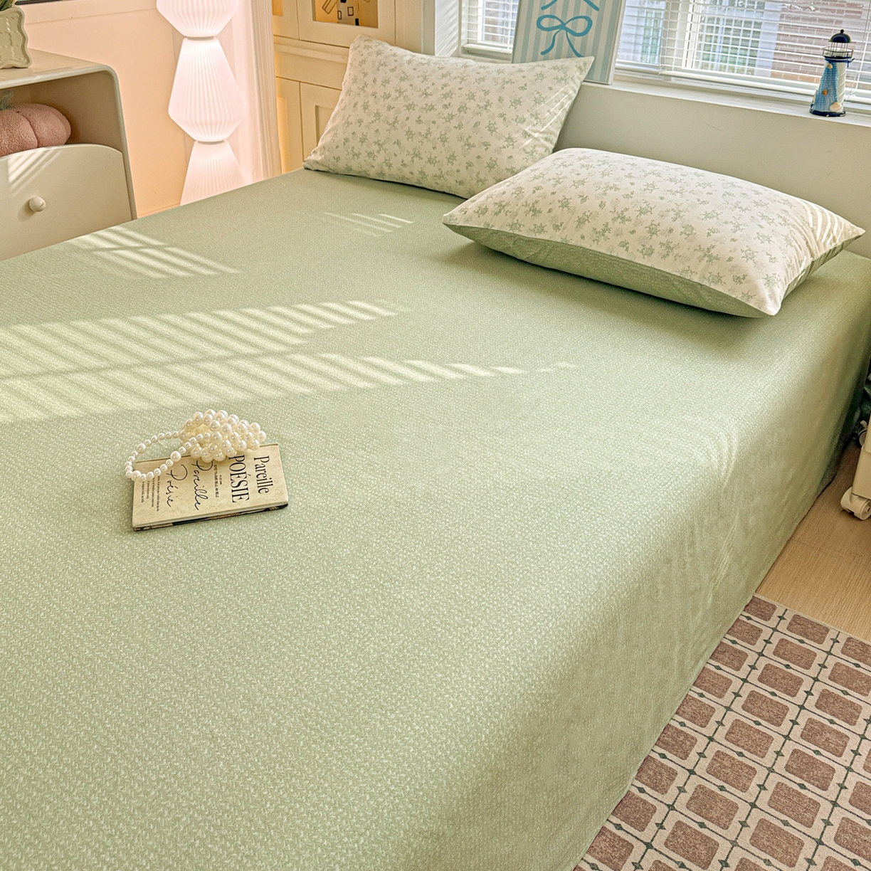 91家纺网 家纺一手货源 找家纺 名品家纺 2026新款100%纯棉床单系列 绿色麦穗