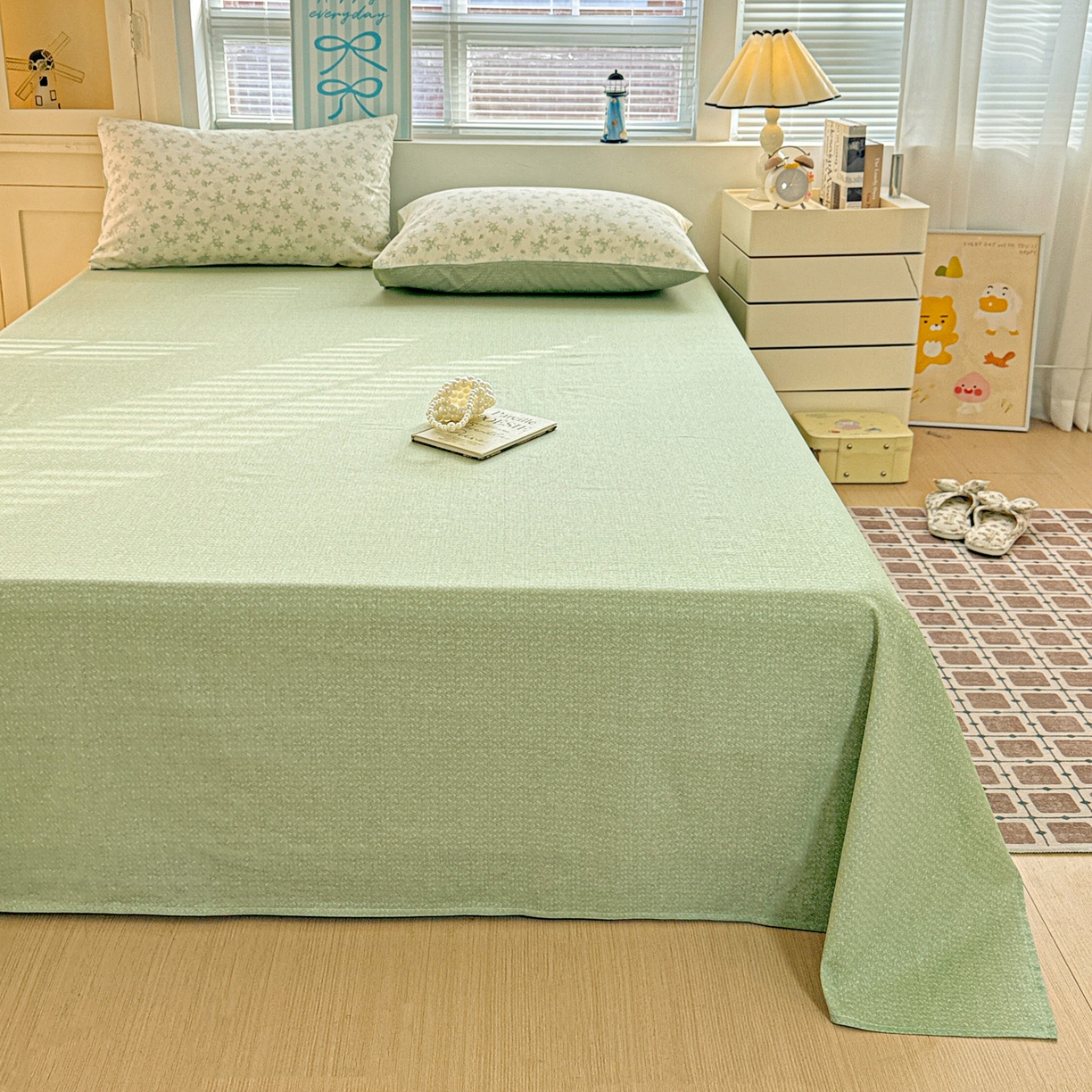 91家纺网 家纺一手货源 找家纺 名品家纺 2026新款100%纯棉床单系列 绿色麦穗