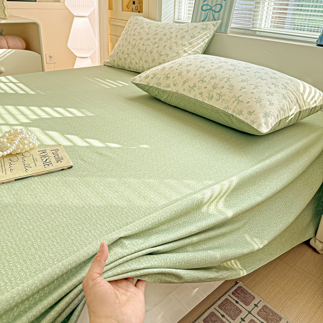 91家纺网 家纺一手货源 找家纺 名品家纺 2026新款100%纯棉床单系列 绿色麦穗