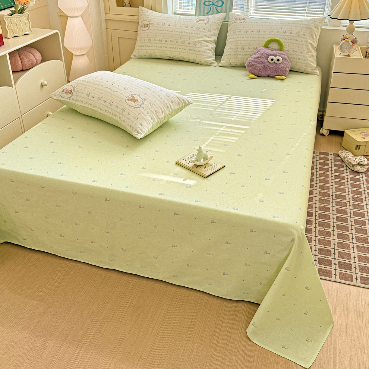 91家纺网 家纺一手货源 找家纺 名品家纺 2026新款100%纯棉床单系列 绿色小花