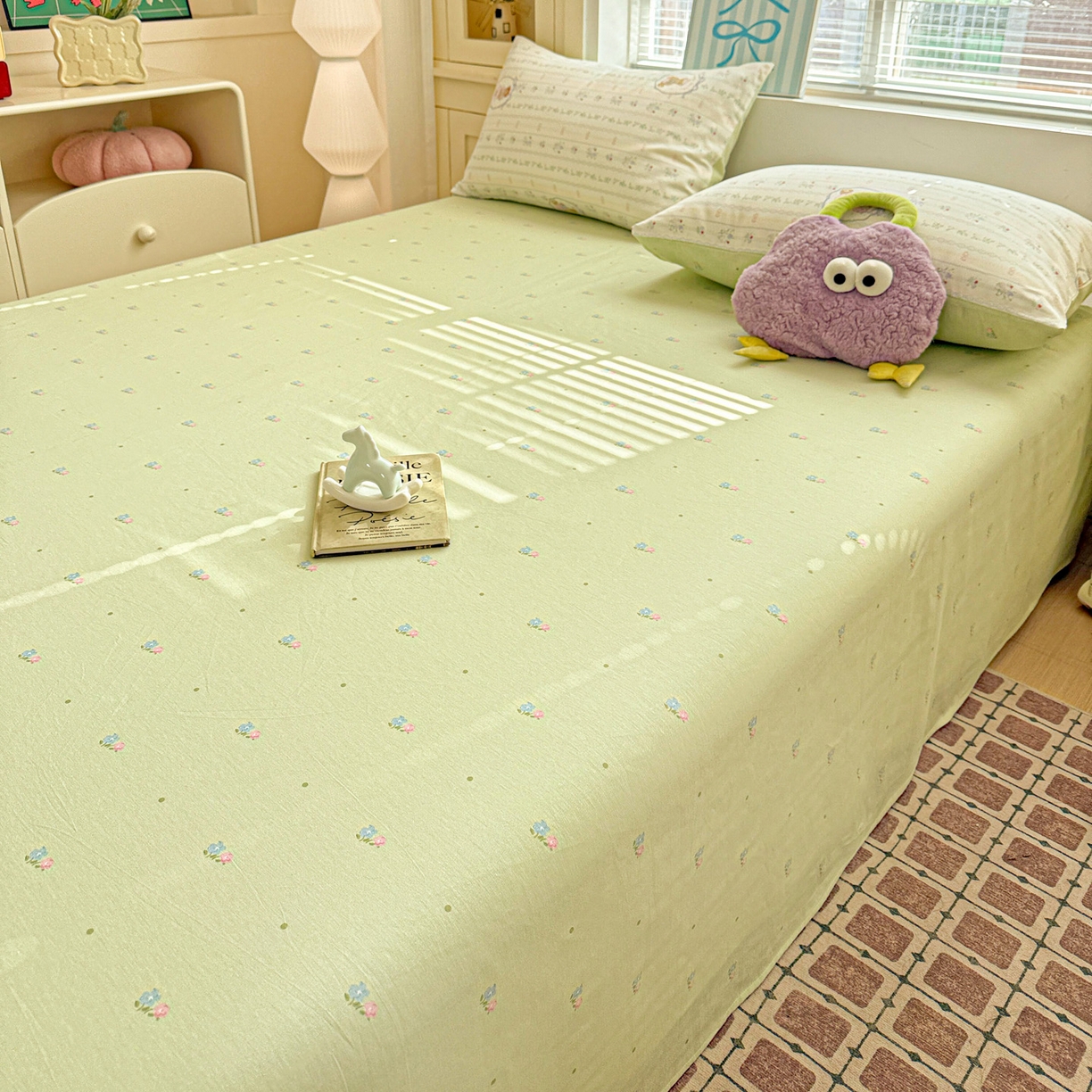 91家纺网 家纺一手货源 找家纺 名品家纺 2026新款100%纯棉床单系列 绿色小花