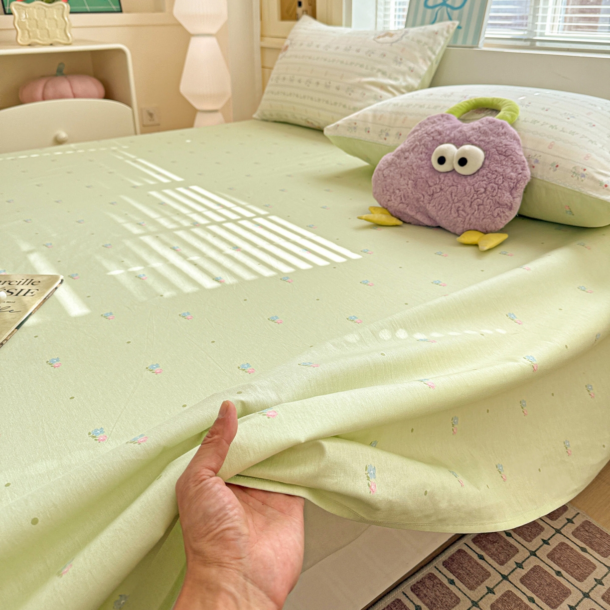 91家纺网 家纺一手货源 找家纺 名品家纺 2026新款100%纯棉床单系列 绿色小花