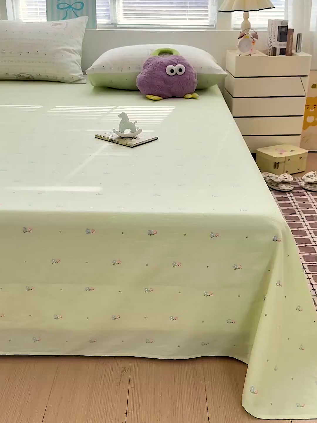 91家纺网 家纺一手货源 找家纺 名品家纺 2026新款100%纯棉床单系列 绿色小花