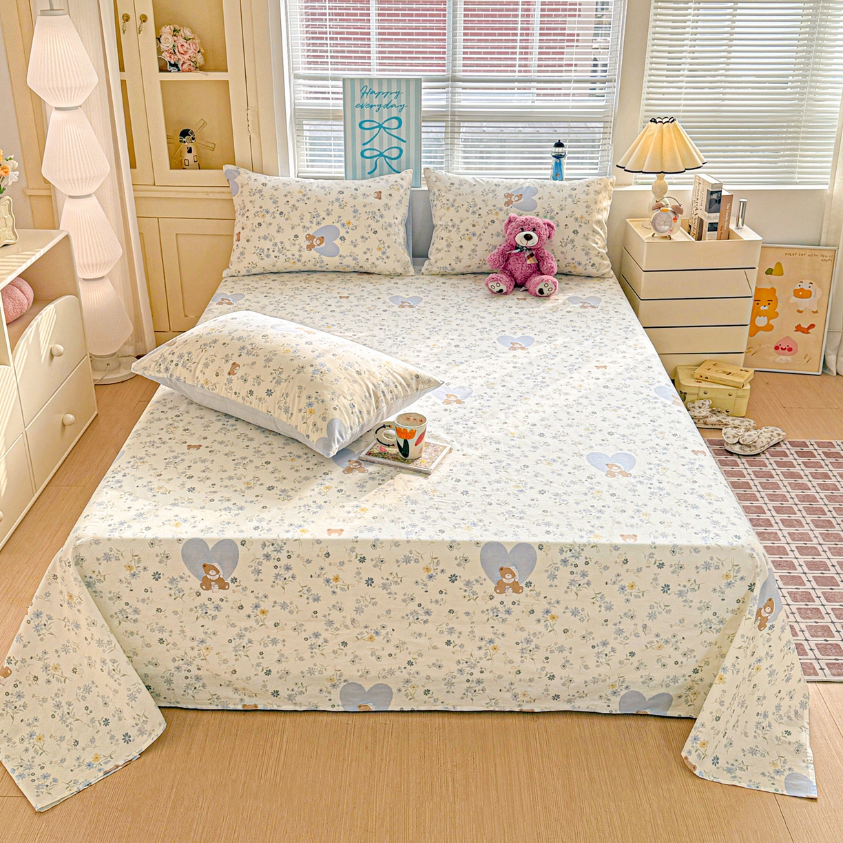 名品家纺 2026新款100%纯棉床单系列 奶芙熊