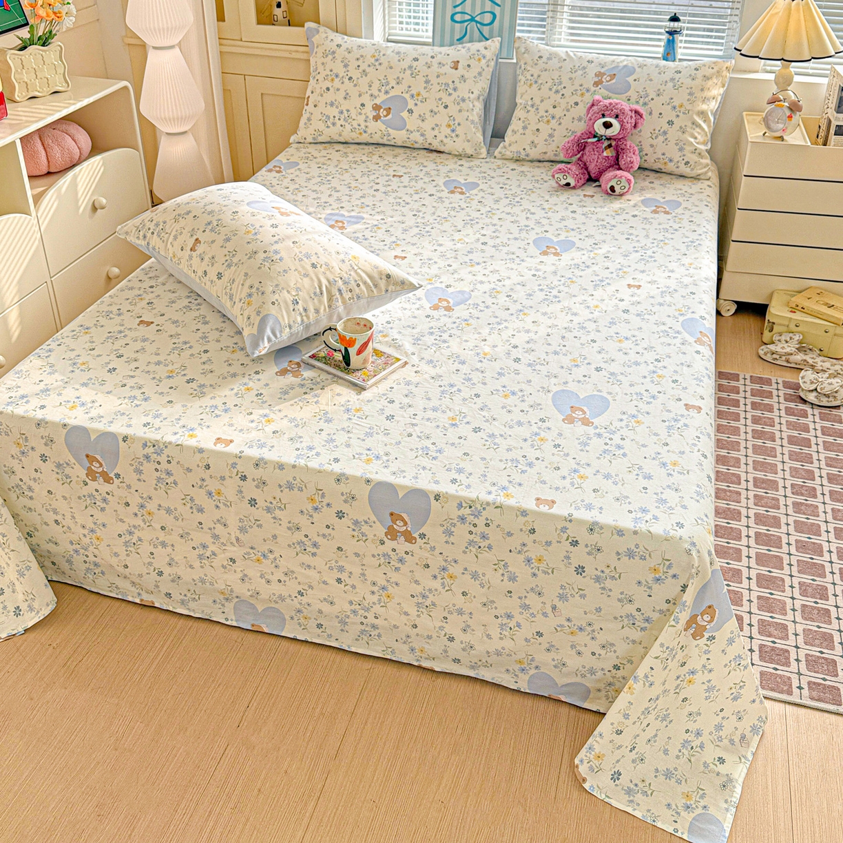 91家纺网 家纺一手货源 找家纺 名品家纺 2026新款100%纯棉床单系列 奶芙熊