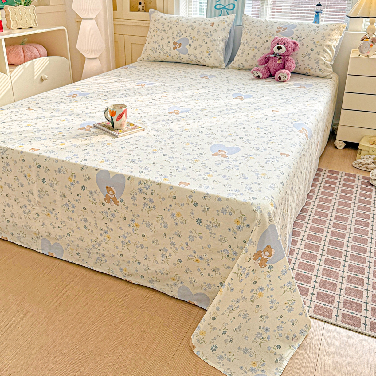 91家纺网 家纺一手货源 找家纺 名品家纺 2026新款100%纯棉床单系列 奶芙熊