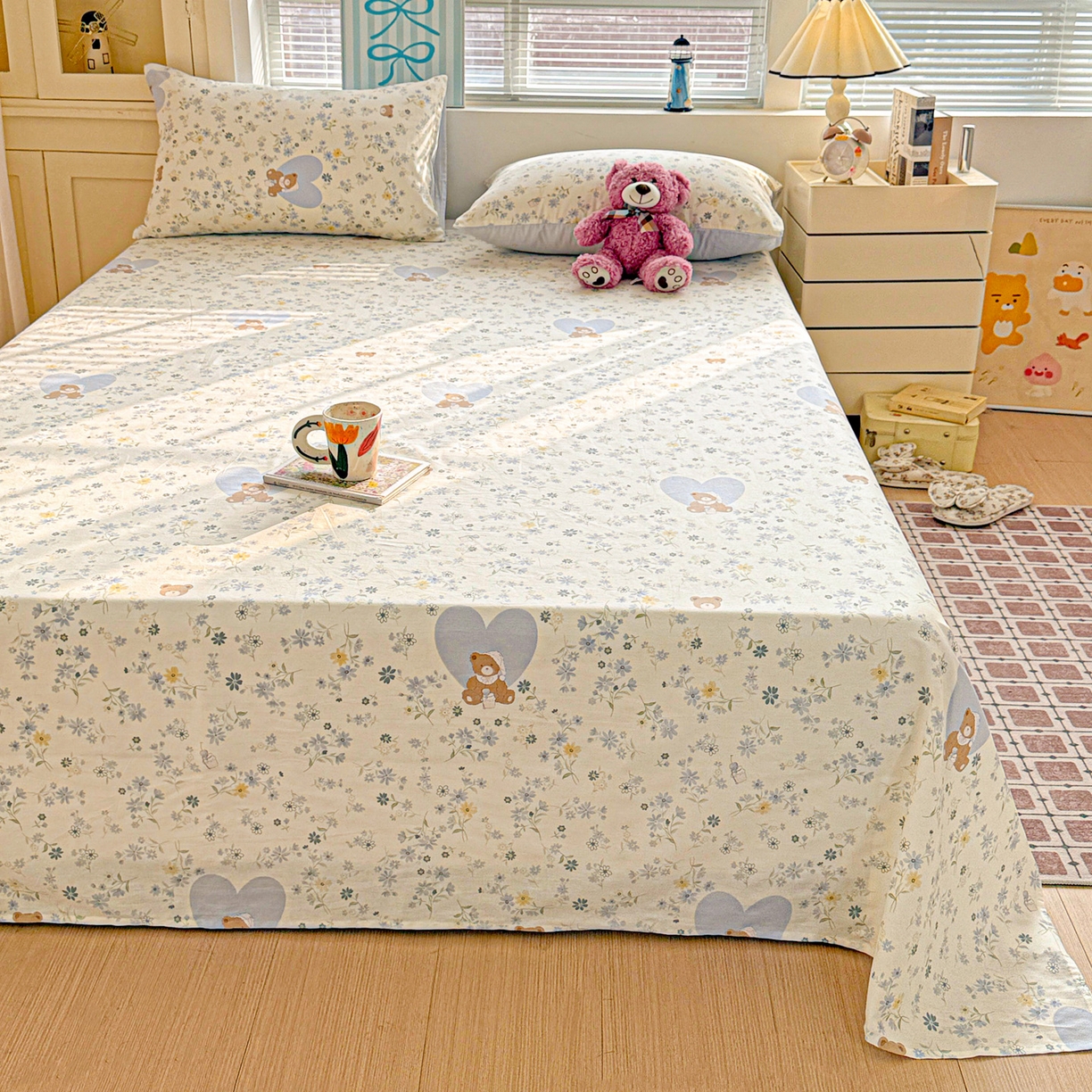 91家纺网 家纺一手货源 找家纺 名品家纺 2026新款100%纯棉床单系列 奶芙熊