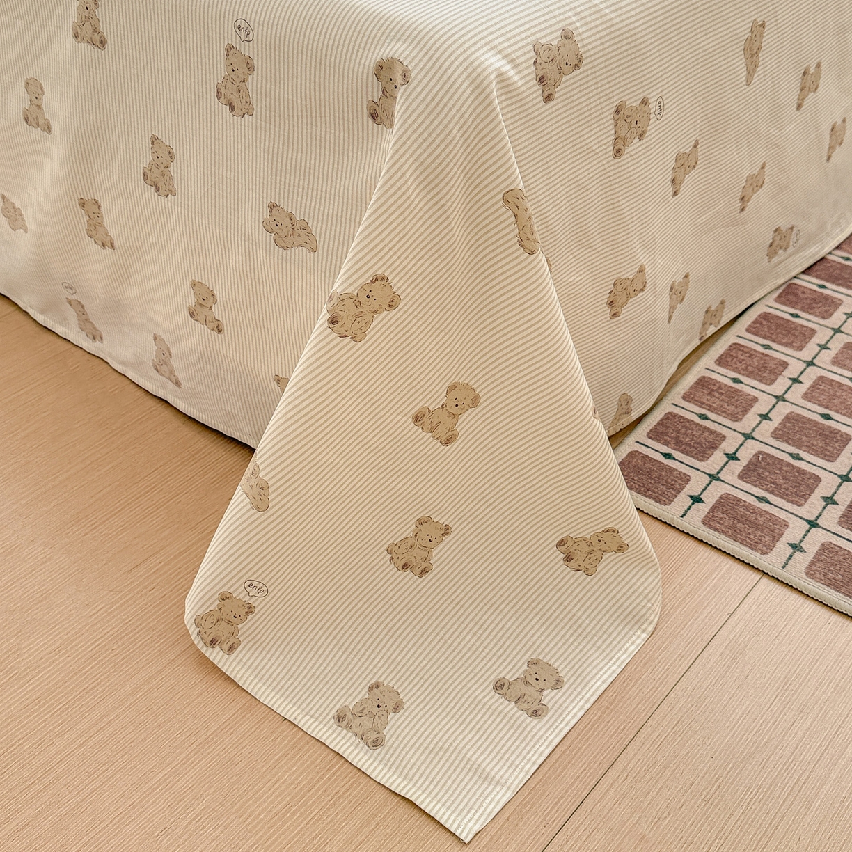 91家纺网 家纺一手货源 找家纺 名品家纺 2026新款100%纯棉床单系列 条纹小熊