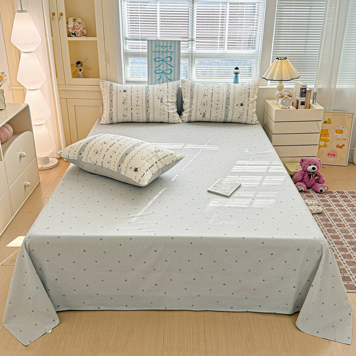 名品家纺 2026新款100%纯棉床单系列 线条小狗