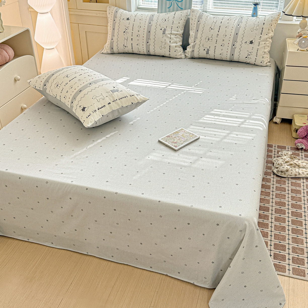 91家纺网 家纺一手货源 找家纺 名品家纺 2026新款100%纯棉床单系列 线条小狗