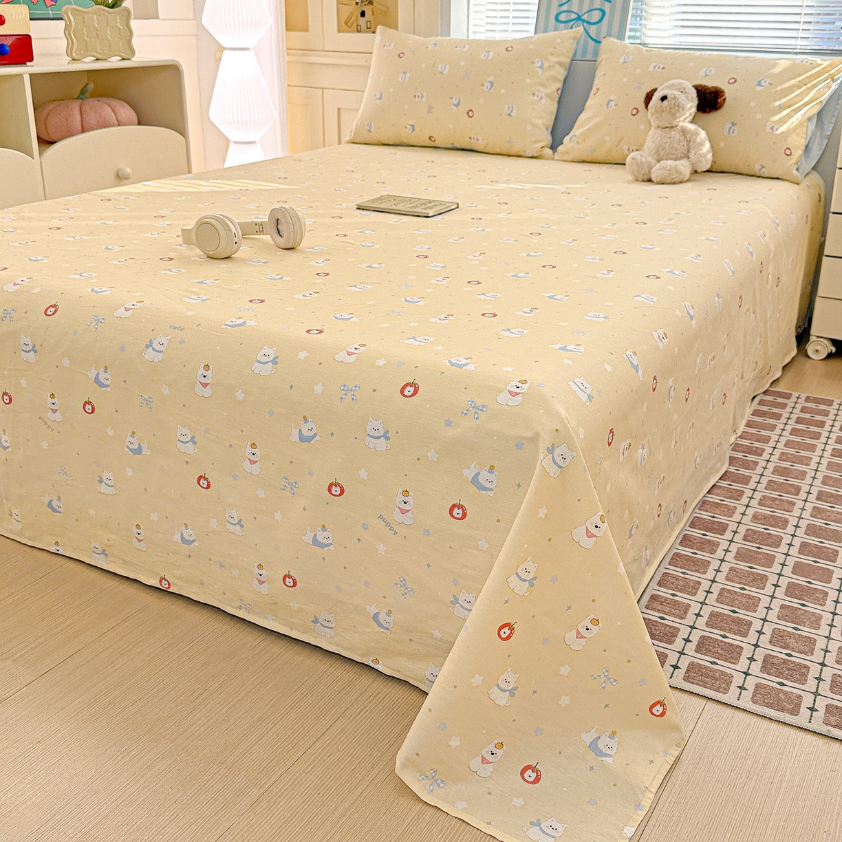 91家纺网 家纺一手货源 找家纺 名品家纺 2026新款100%纯棉床单系列 星愿汪汪