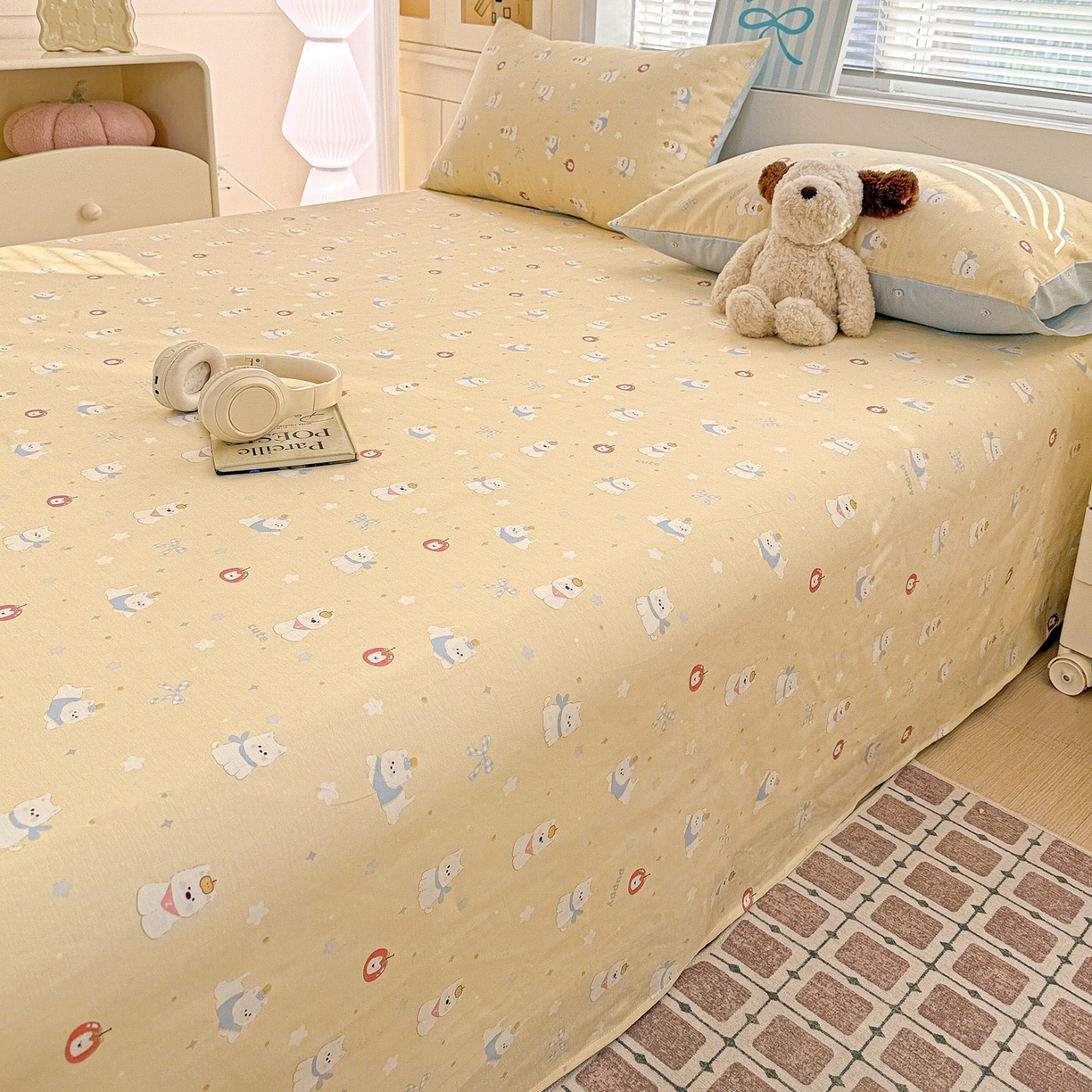 91家纺网 家纺一手货源 找家纺 名品家纺 2026新款100%纯棉床单系列 星愿汪汪