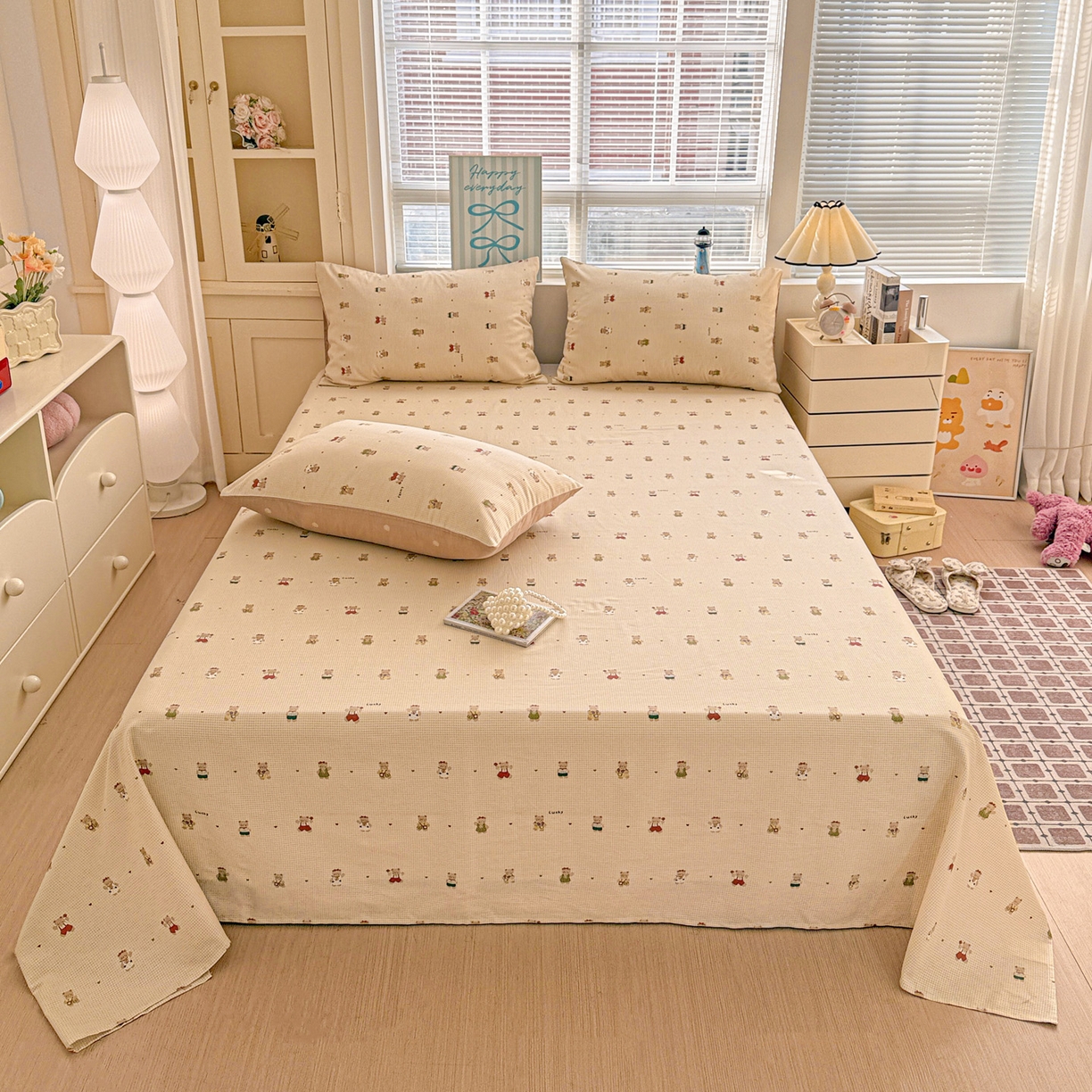 名品家纺 2026新款100%纯棉床单系列 爪爪家族