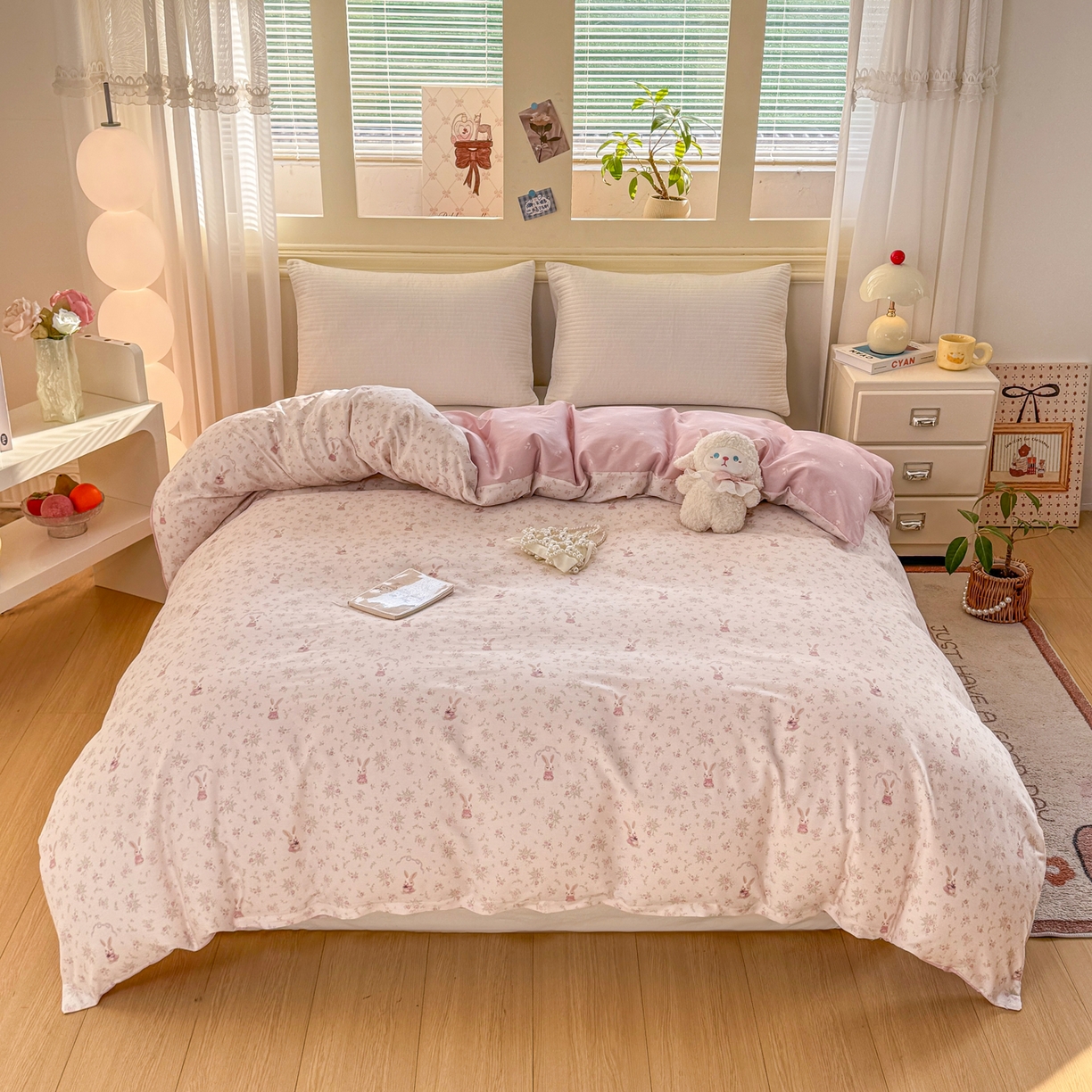 91家纺网 家纺一手货源 找家纺 名品家纺 2025新款针织棉双层纱四件套系列 黑波点