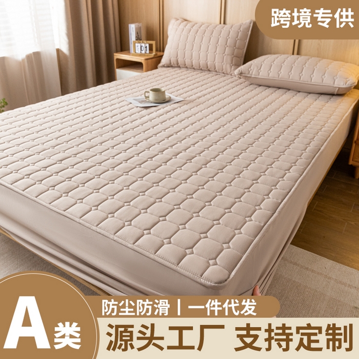 91家纺网 家纺一手货源 找家纺 (总) 宇淳 2026跨境外贸水洗棉夹棉单件床签床垫保护套四季通用防滑床罩梦思床垫保护罩三件套非全棉