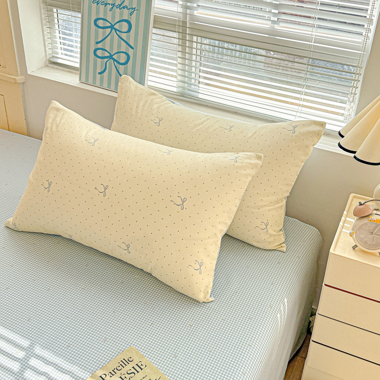 91家纺网 家纺一手货源 找家纺 名品家纺 2026新款100%纯棉枕套系列 波点蝴蝶结