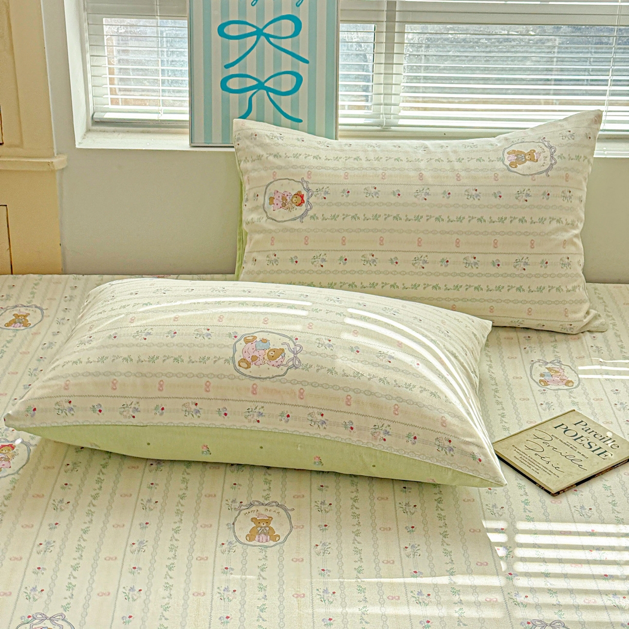 名品家纺 2026新款100%纯棉枕套系列 春日小熊