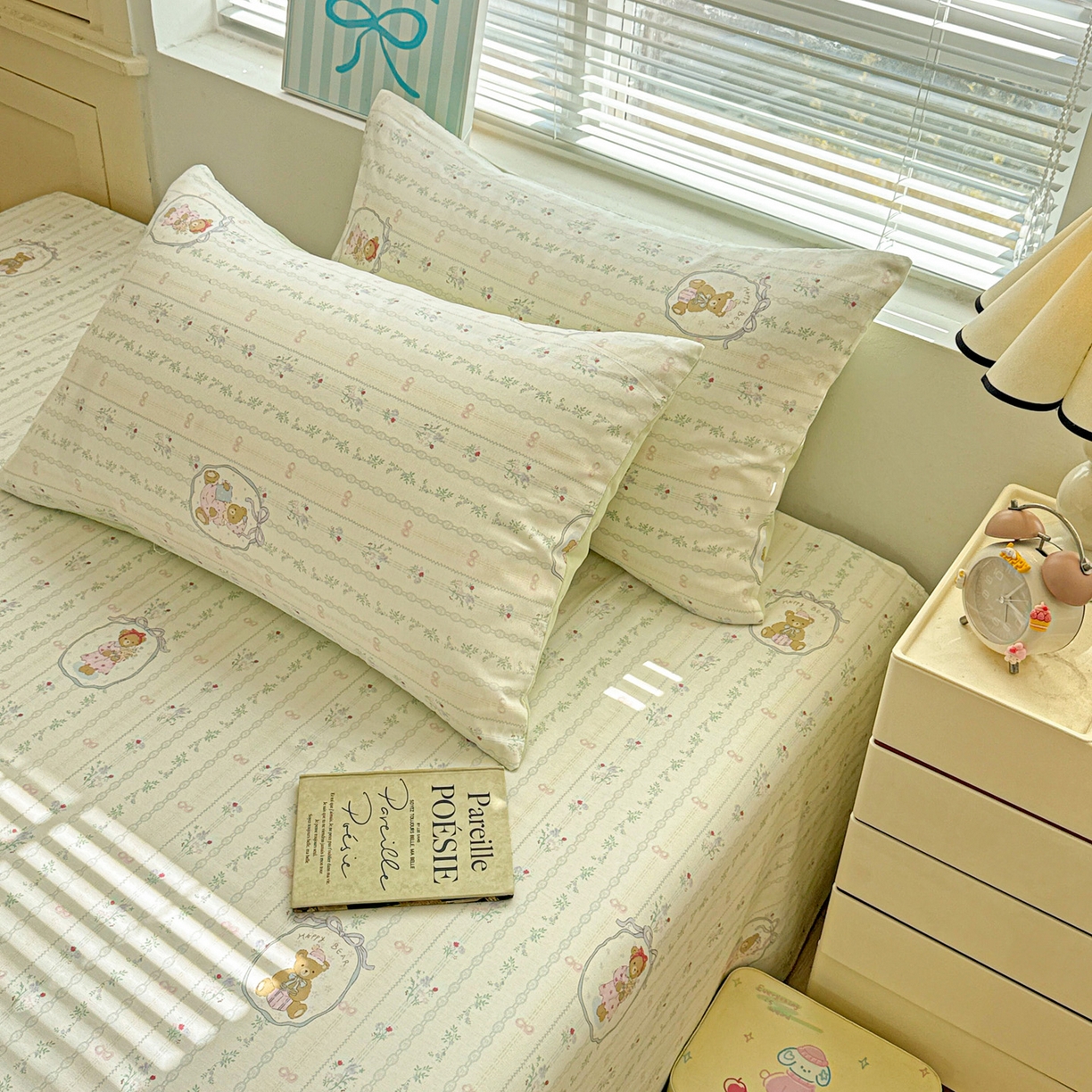 91家纺网 家纺一手货源 找家纺 名品家纺 2026新款100%纯棉枕套系列 春日小熊