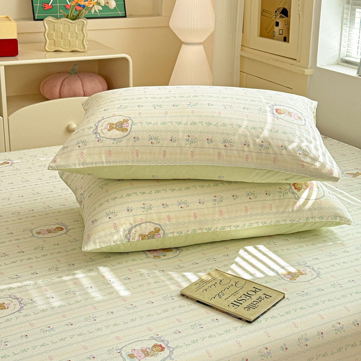 91家纺网 家纺一手货源 找家纺 名品家纺 2026新款100%纯棉枕套系列 春日小熊