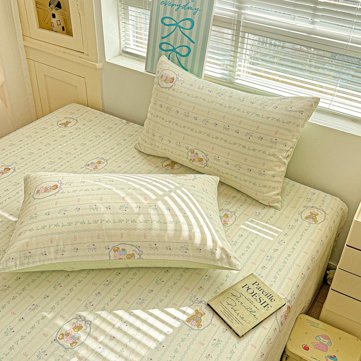 91家纺网 家纺一手货源 找家纺 名品家纺 2026新款100%纯棉枕套系列 春日小熊