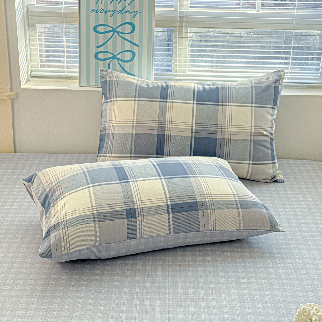 名品家纺 2026新款100%纯棉枕套系列 蓝格梦境