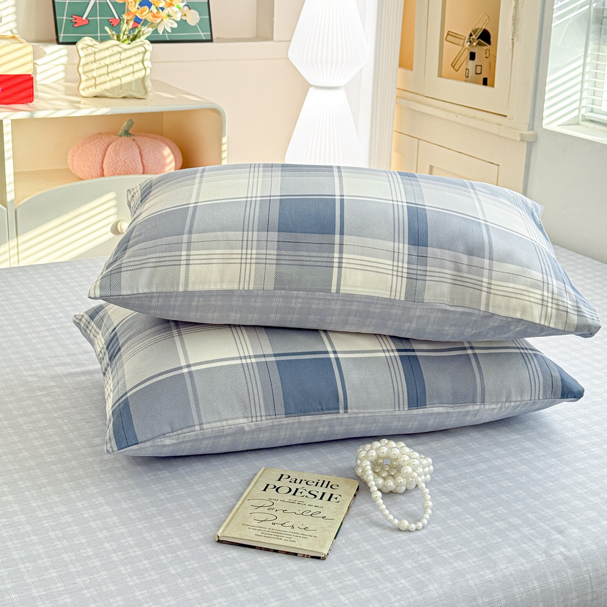 91家纺网 家纺一手货源 找家纺 名品家纺 2026新款100%纯棉枕套系列 蓝格梦境