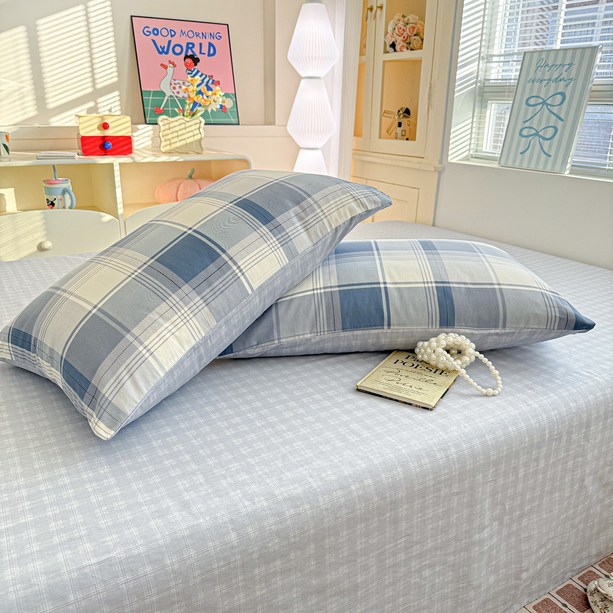 91家纺网 家纺一手货源 找家纺 名品家纺 2026新款100%纯棉枕套系列 蓝格梦境