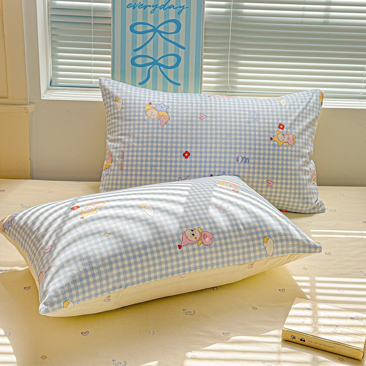 名品家纺 2026新款100%纯棉枕套系列 蓝格星星