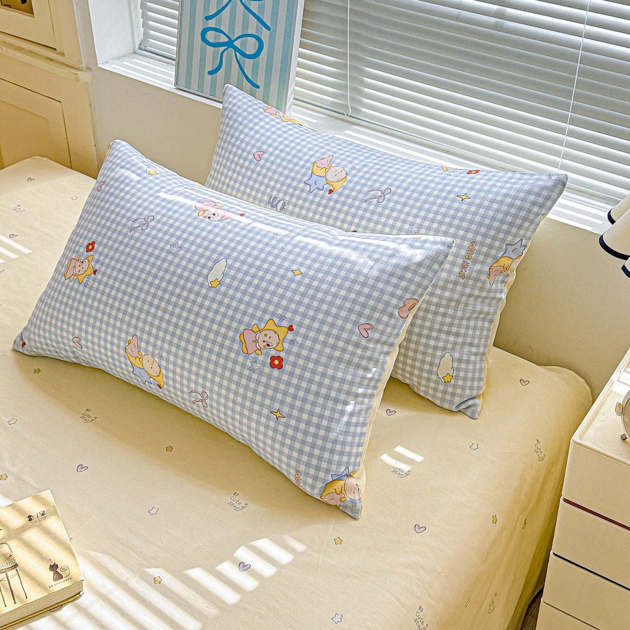 91家纺网 家纺一手货源 找家纺 名品家纺 2026新款100%纯棉枕套系列 蓝格星星