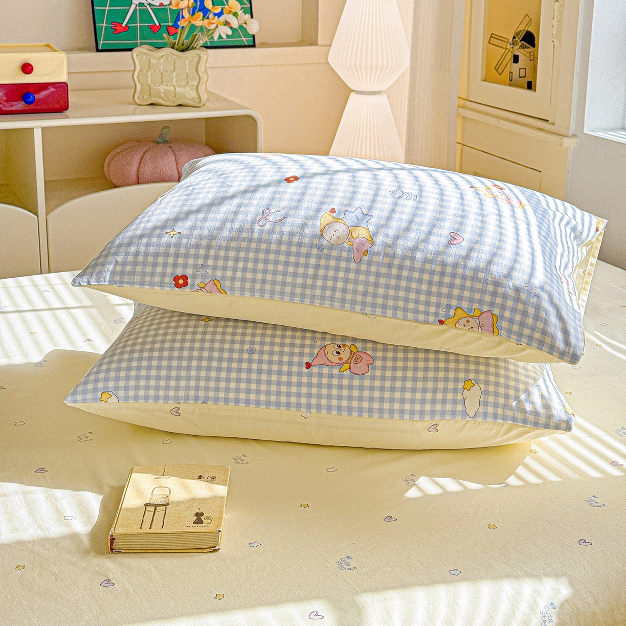 91家纺网 家纺一手货源 找家纺 名品家纺 2026新款100%纯棉枕套系列 蓝格星星