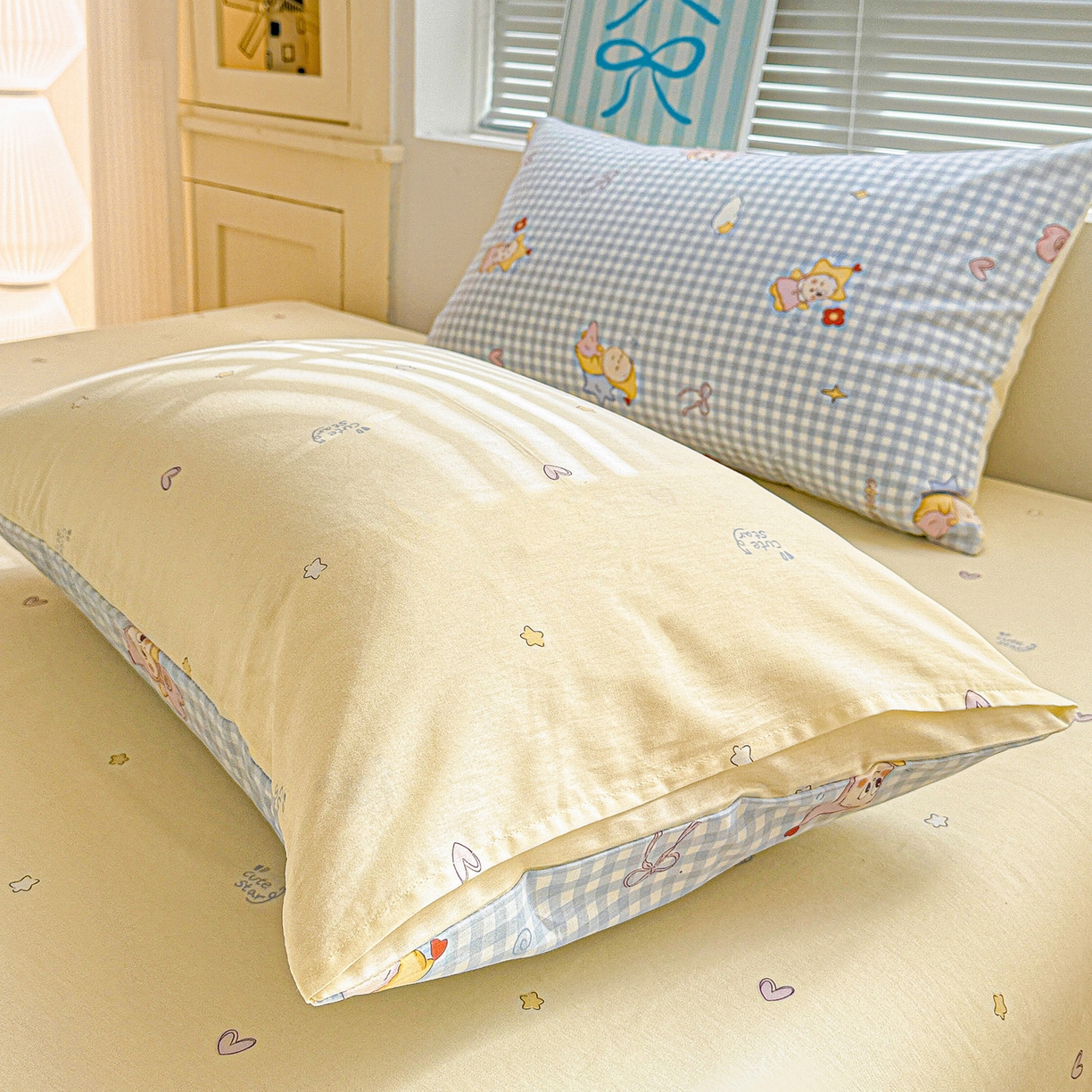 91家纺网 家纺一手货源 找家纺 名品家纺 2026新款100%纯棉枕套系列 蓝格星星