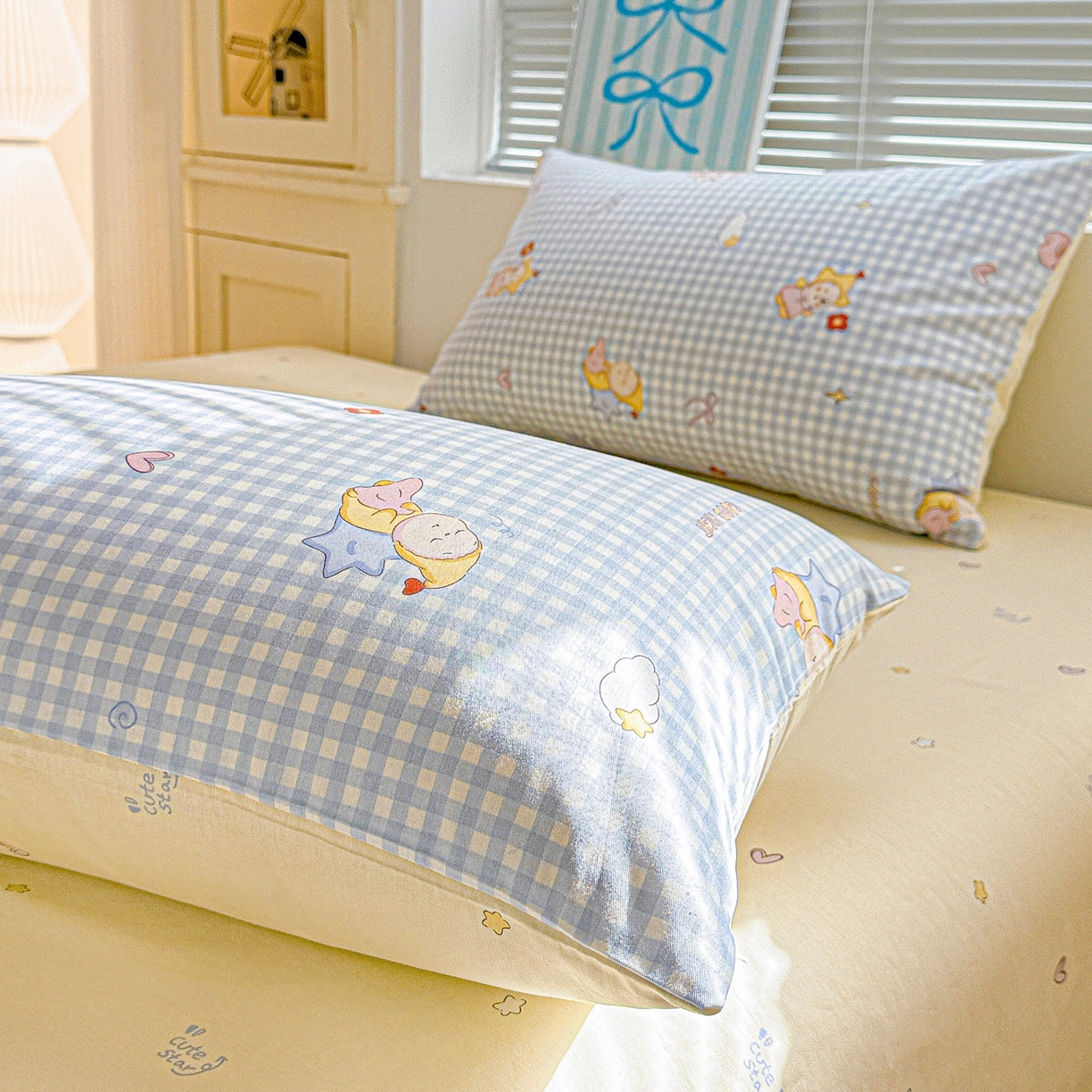 91家纺网 家纺一手货源 找家纺 名品家纺 2026新款100%纯棉枕套系列 蓝格星星