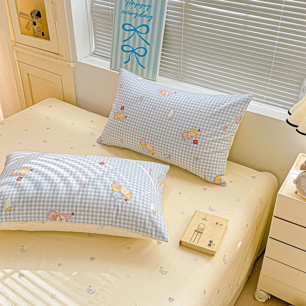 91家纺网 家纺一手货源 找家纺 名品家纺 2026新款100%纯棉枕套系列 蓝格星星