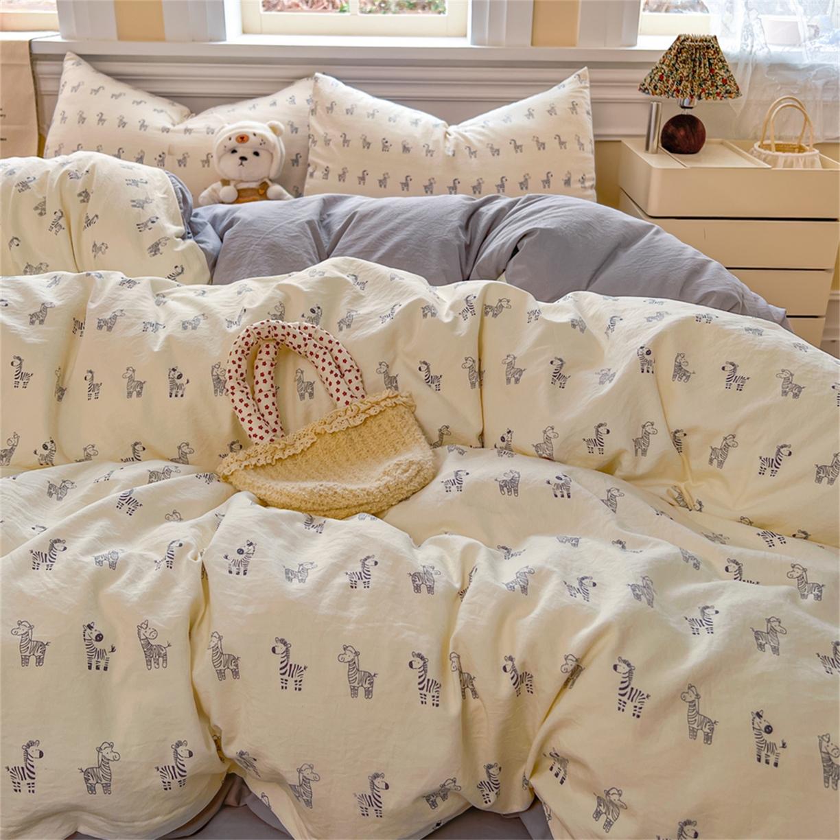 91家纺网 家纺一手货源 找家纺 玉海棠家纺 2026新款古法水洗仿棉云感纱四件套 斑马