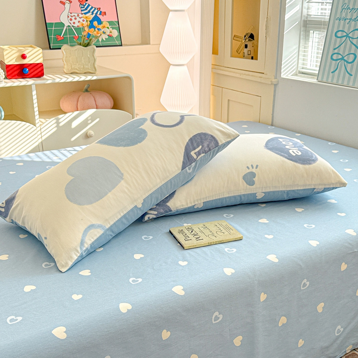 91家纺网 家纺一手货源 找家纺 名品家纺 2026新款100%纯棉枕套系列 奶油爱心