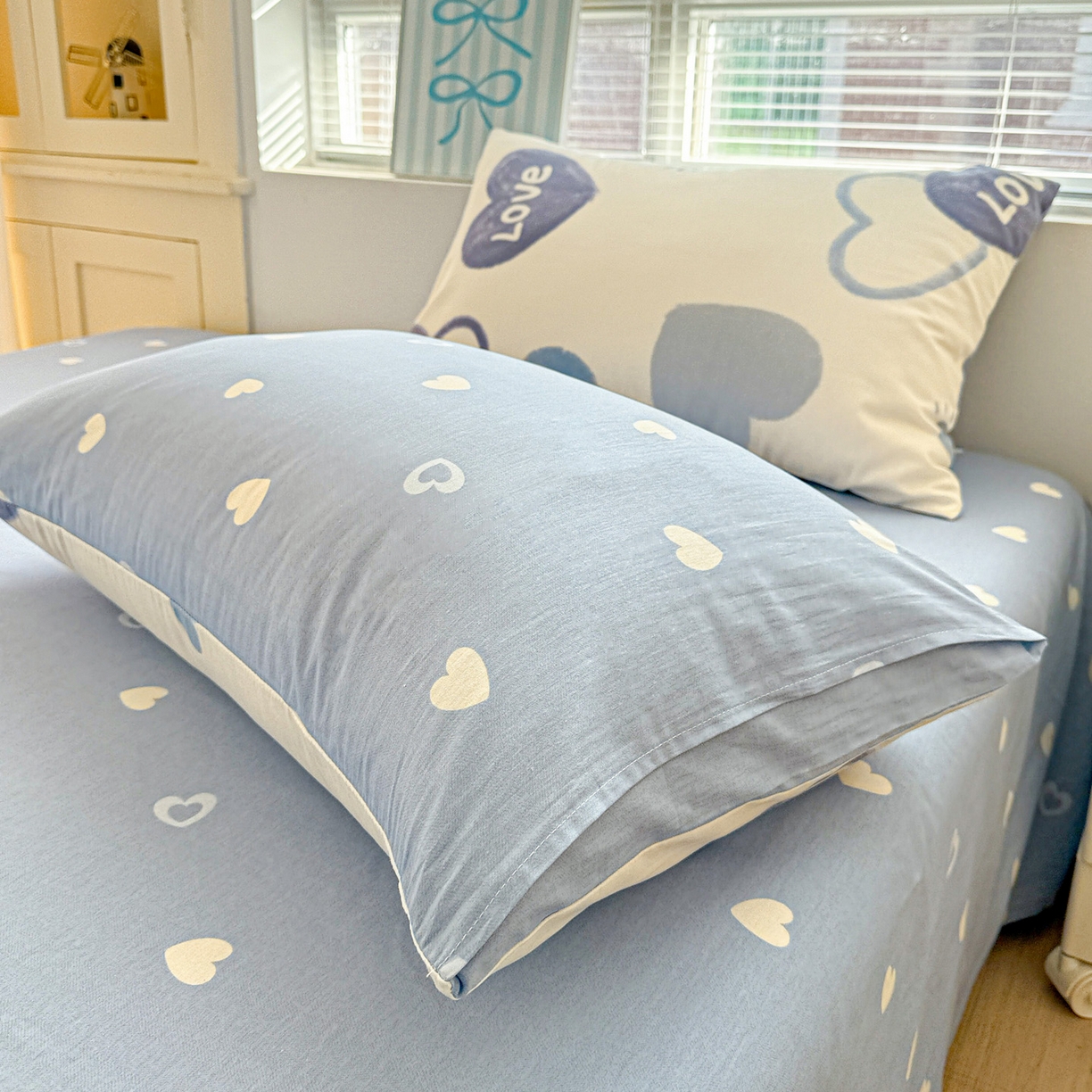 91家纺网 家纺一手货源 找家纺 名品家纺 2026新款100%纯棉枕套系列 奶油爱心