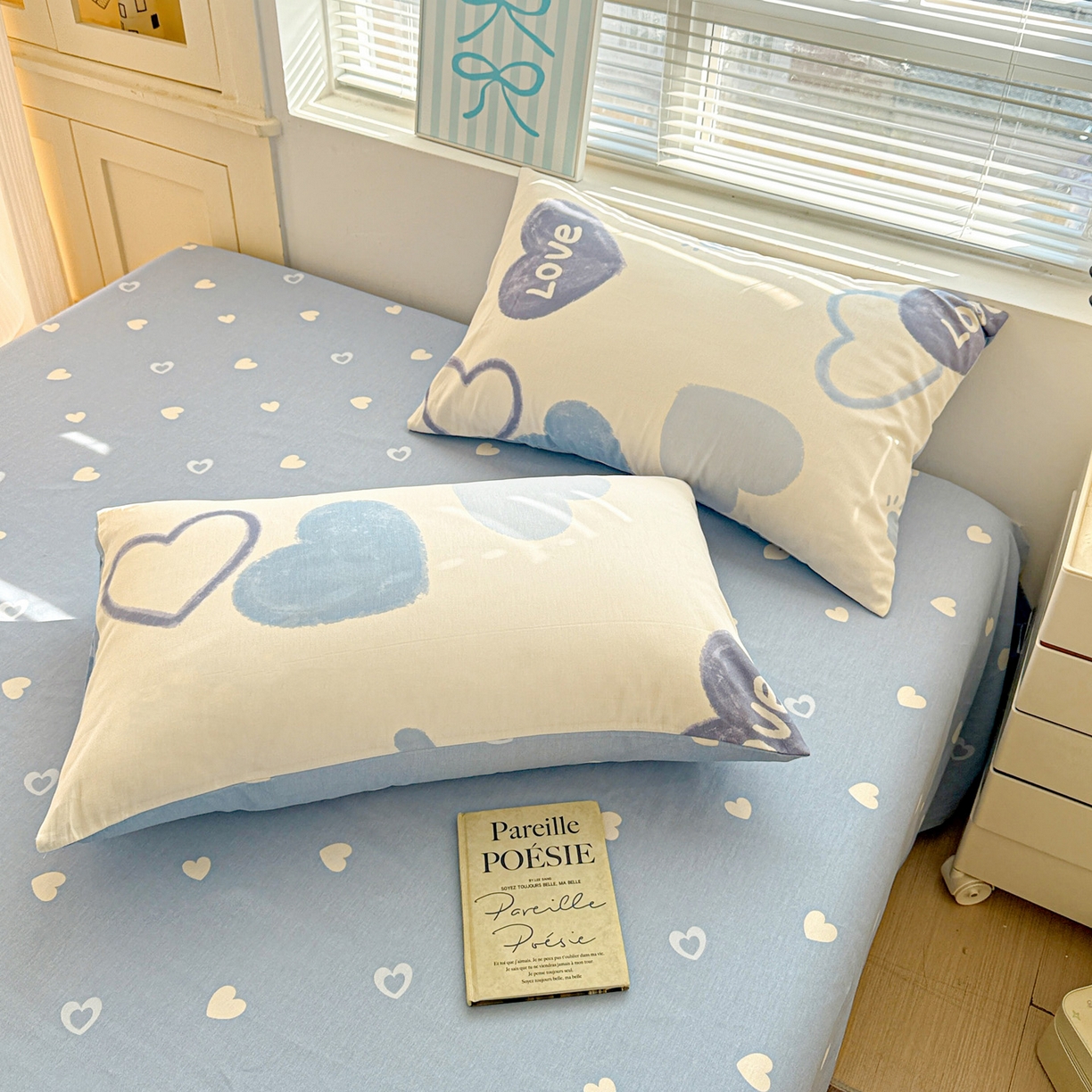 91家纺网 家纺一手货源 找家纺 名品家纺 2026新款100%纯棉枕套系列 奶油爱心