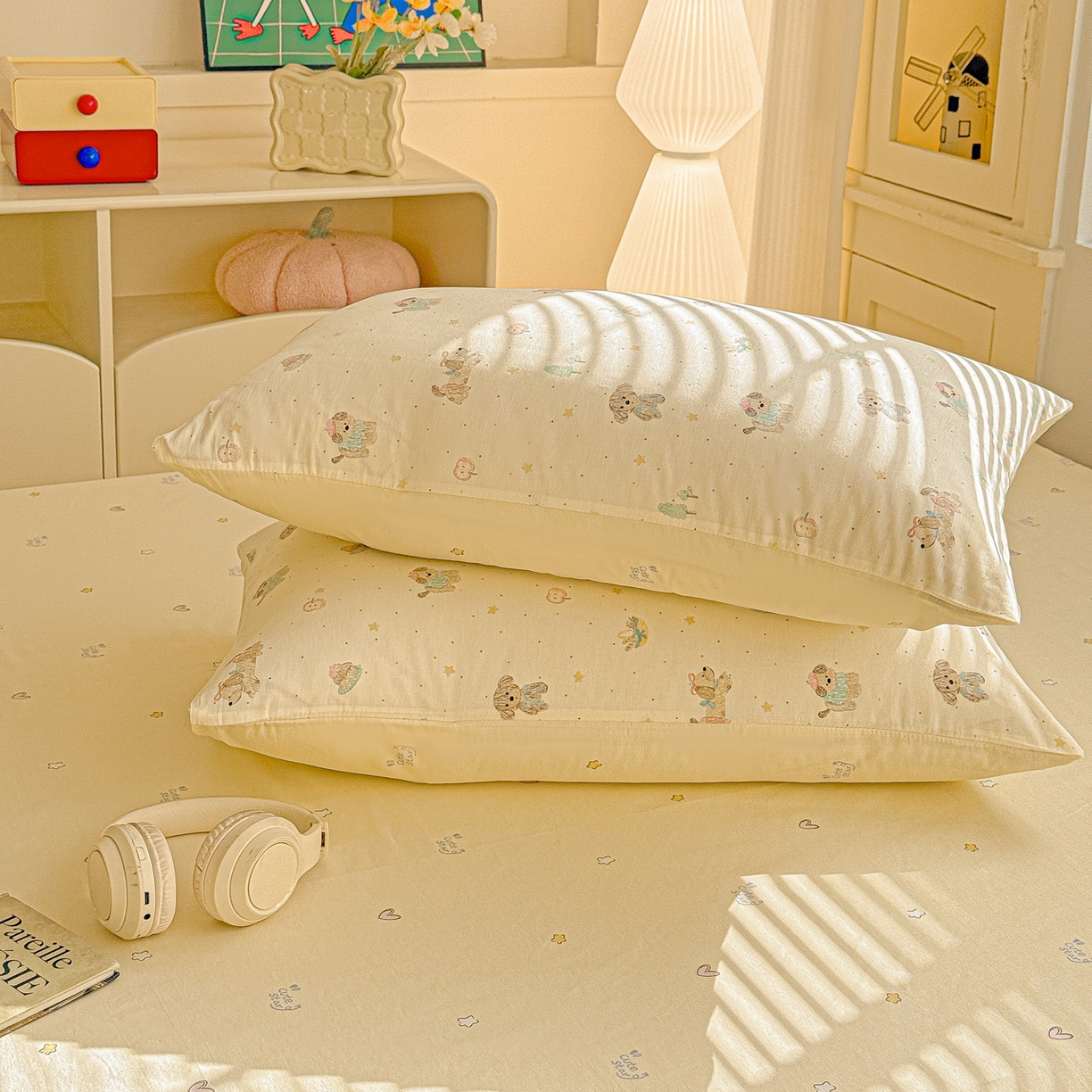 91家纺网 家纺一手货源 找家纺 名品家纺 2026新款100%纯棉枕套系列 苹果小狗