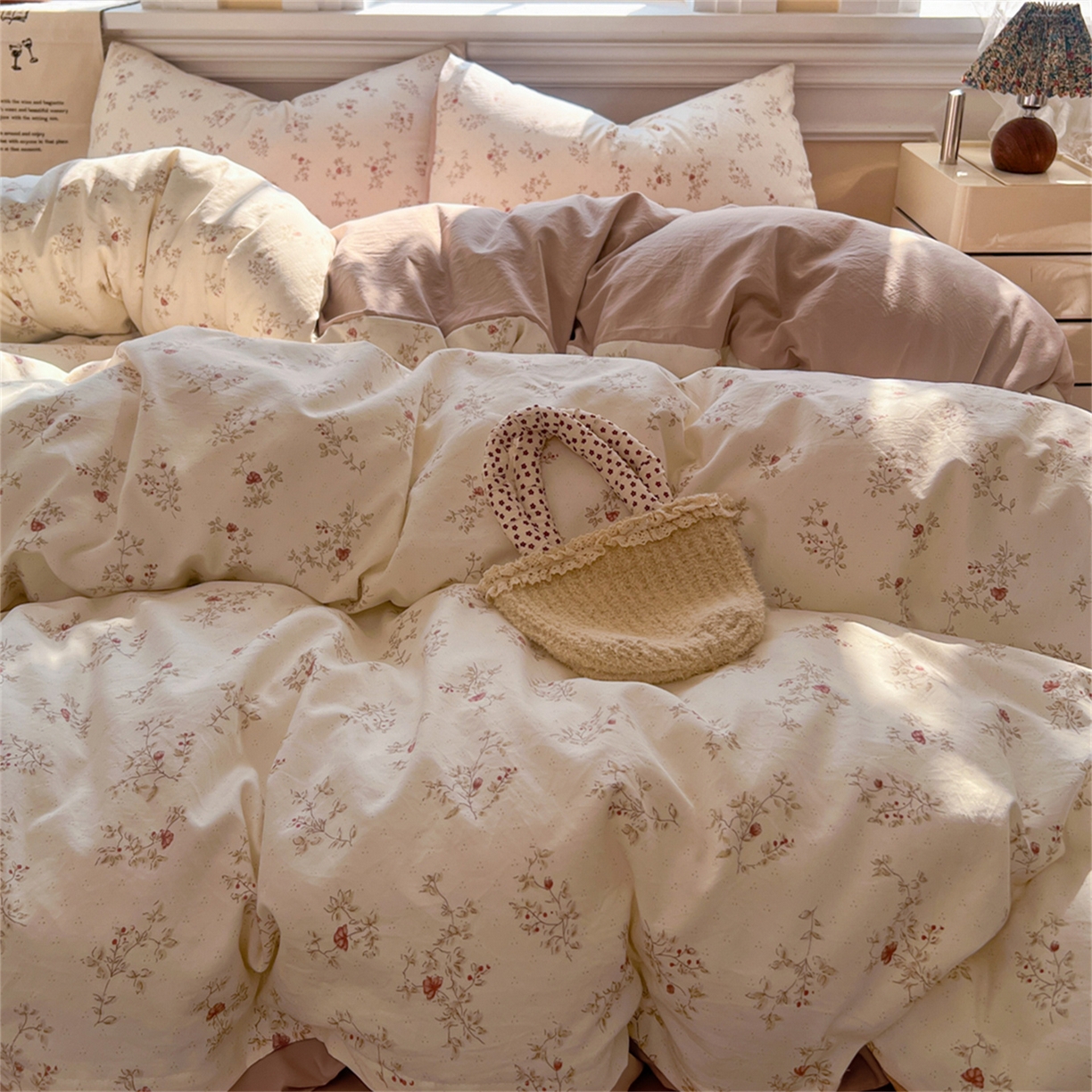 91家纺网 家纺一手货源 找家纺 玉海棠家纺 2026新款古法水洗仿棉云感纱四件套 花晨月汐