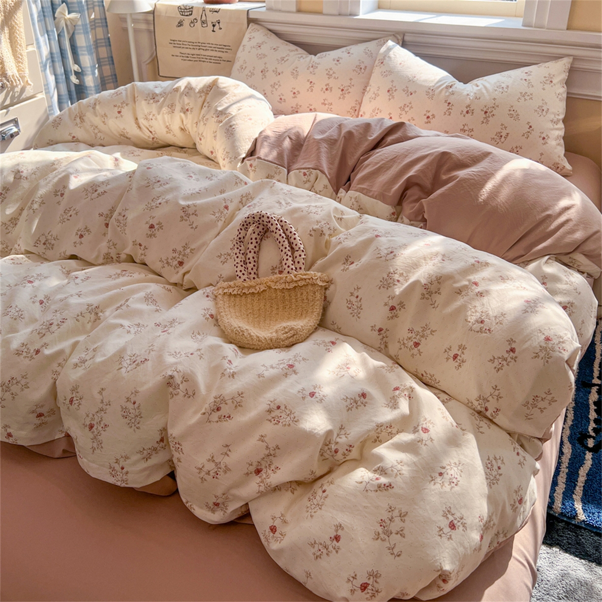 91家纺网 家纺一手货源 找家纺 玉海棠家纺 2026新款古法水洗仿棉云感纱四件套 花晨月汐