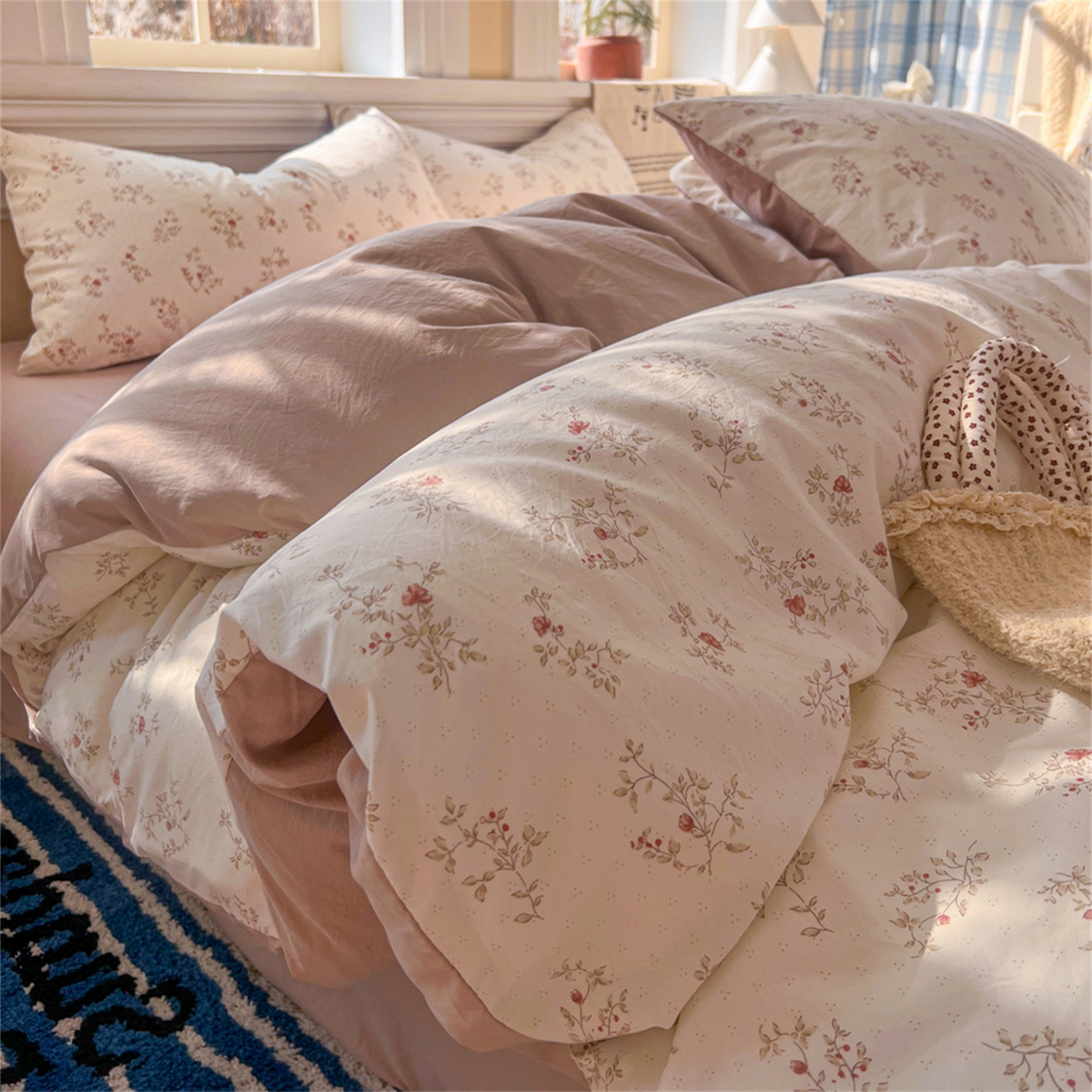 91家纺网 家纺一手货源 找家纺 玉海棠家纺 2026新款古法水洗仿棉云感纱四件套 花晨月汐