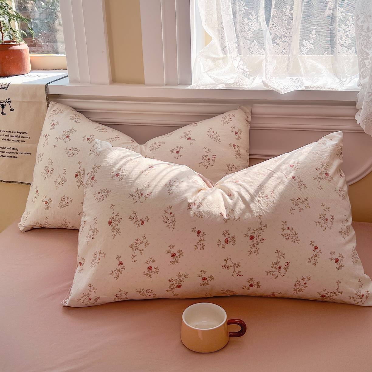 91家纺网 家纺一手货源 找家纺 玉海棠家纺 2026新款古法水洗仿棉云感纱四件套 花晨月汐