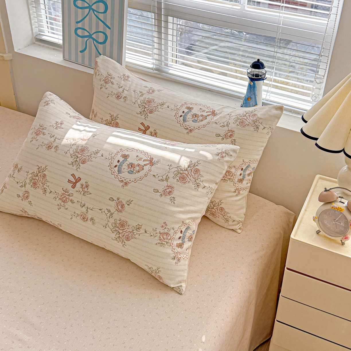91家纺网 家纺一手货源 找家纺 名品家纺 2026新款100%纯棉枕套系列 蔷薇姑娘