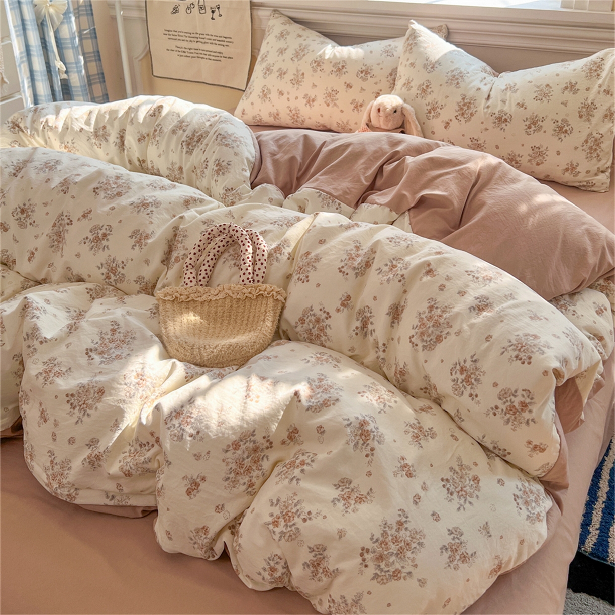 91家纺网 家纺一手货源 找家纺 玉海棠家纺 2026新款古法水洗仿棉云感纱四件套 慕兮