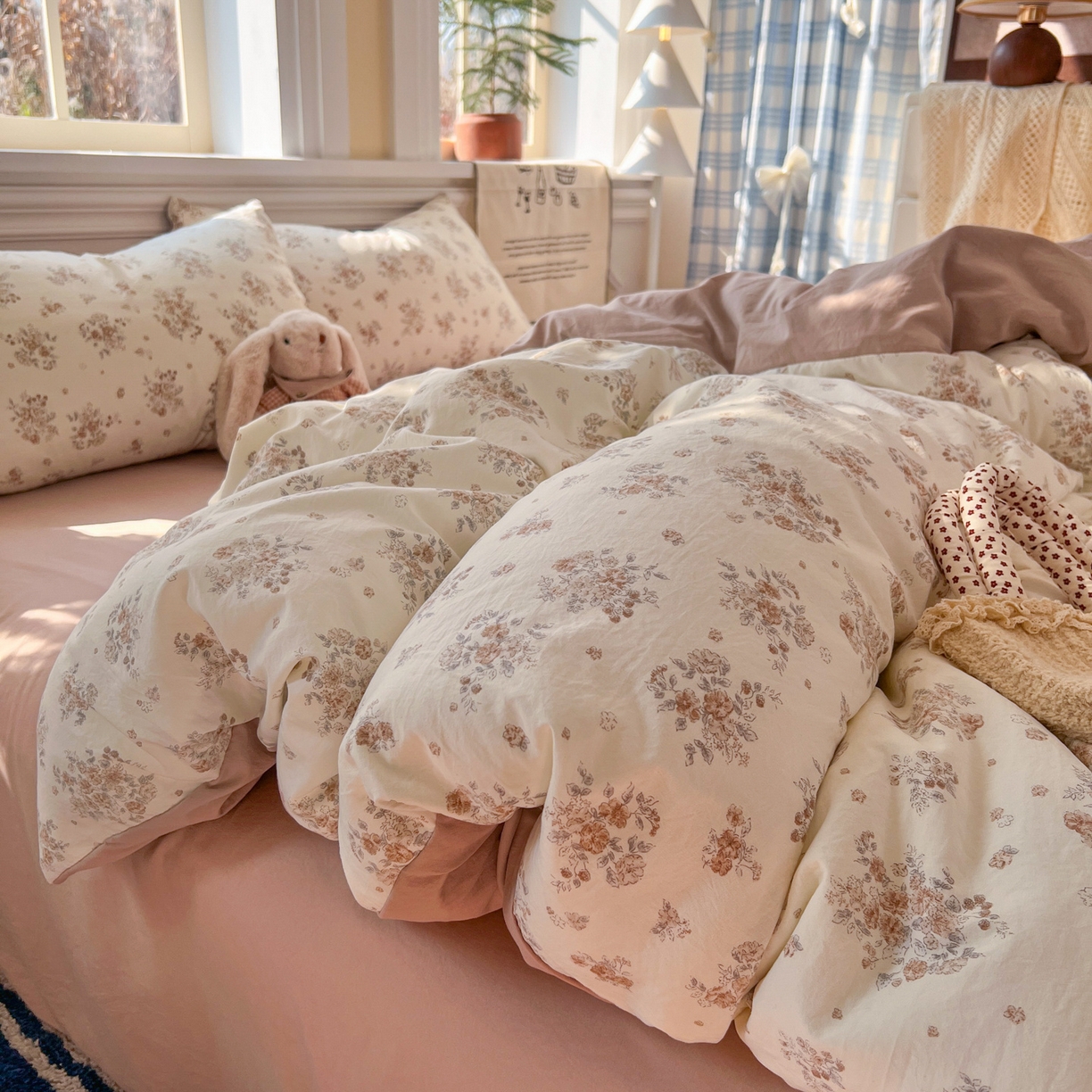 91家纺网 家纺一手货源 找家纺 玉海棠家纺 2026新款古法水洗仿棉云感纱四件套 慕兮