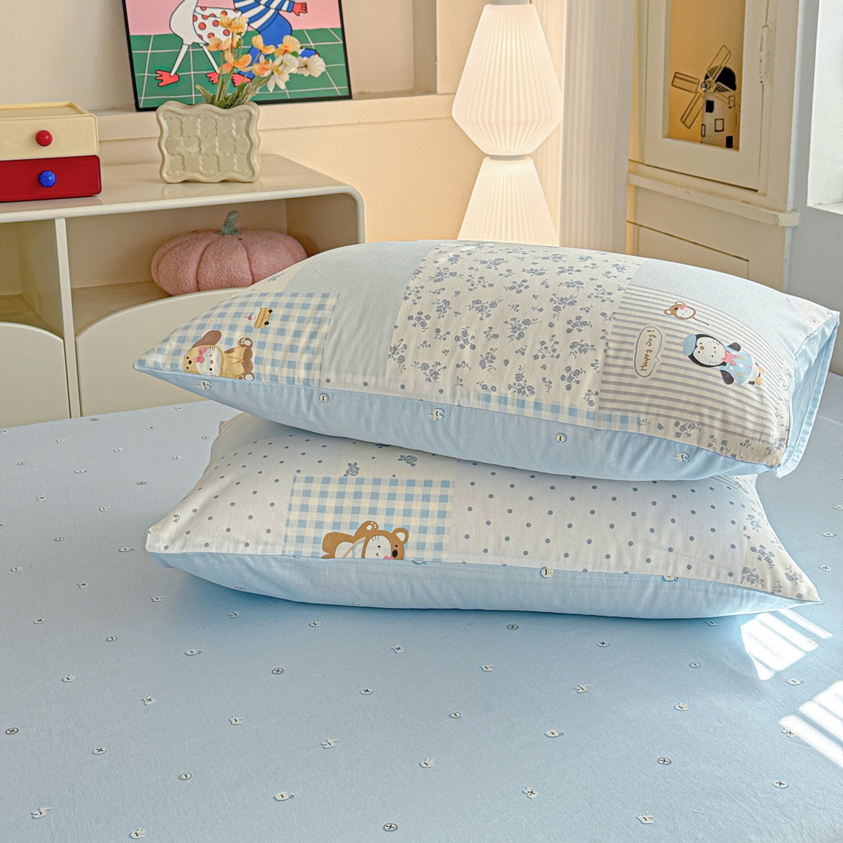 91家纺网 家纺一手货源 找家纺 名品家纺 2026新款100%纯棉枕套系列 童话拼贴