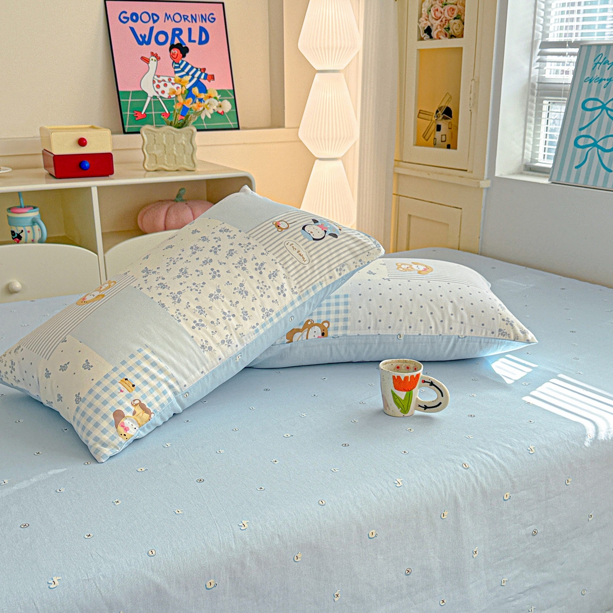 91家纺网 家纺一手货源 找家纺 名品家纺 2026新款100%纯棉枕套系列 童话拼贴