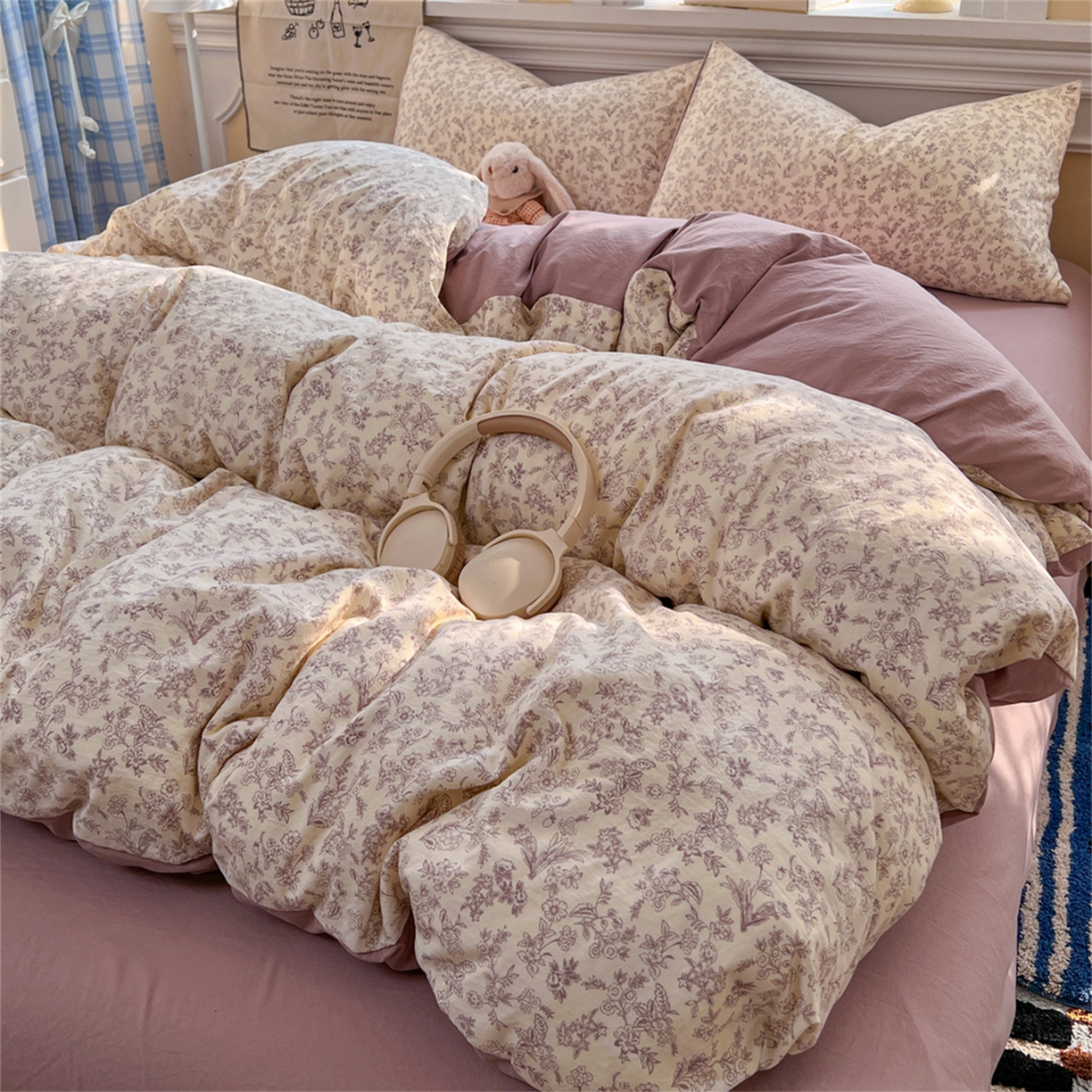 91家纺网 家纺一手货源 找家纺 玉海棠家纺 2026新款古法水洗仿棉云感纱四件套 南风