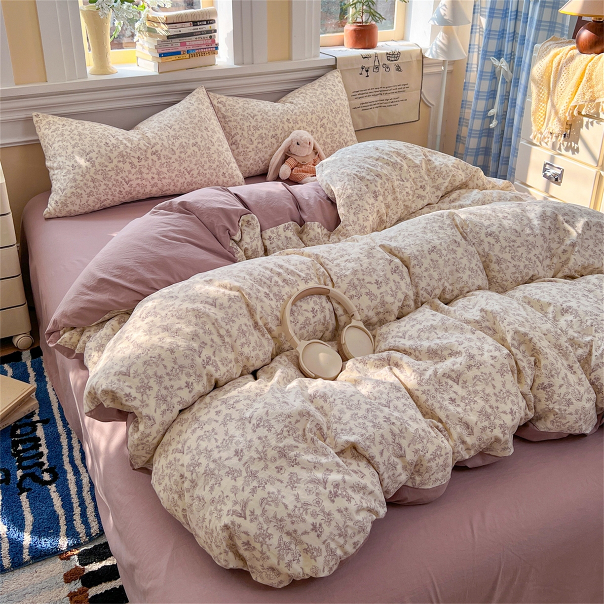 91家纺网 家纺一手货源 找家纺 玉海棠家纺 2026新款古法水洗仿棉云感纱四件套 南风