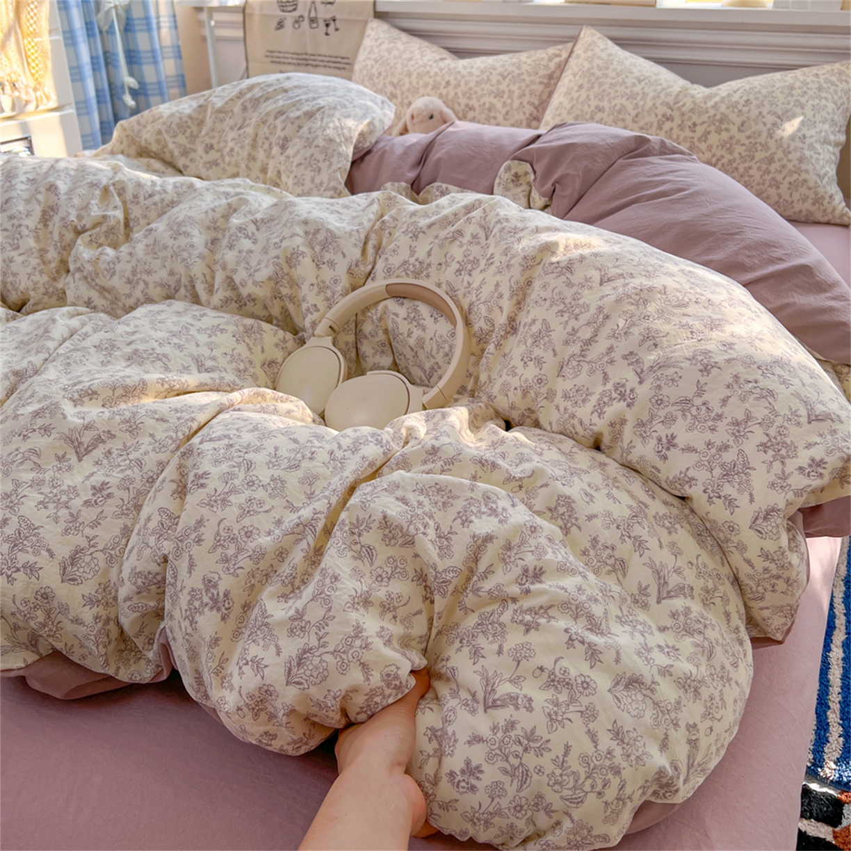 91家纺网 家纺一手货源 找家纺 玉海棠家纺 2026新款古法水洗仿棉云感纱四件套 南风